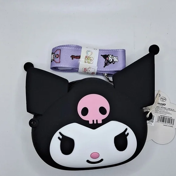 Black kuromi silicone purse shoulder bag pink skull - Picture 6 of 8